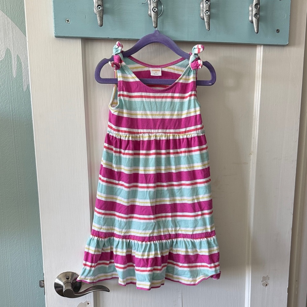 Gymboree Pink and Aqua Stripe Knot-Shoulder Sundress
